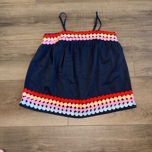 entro Navy Smocked Tank with Multicolor Dot Trim